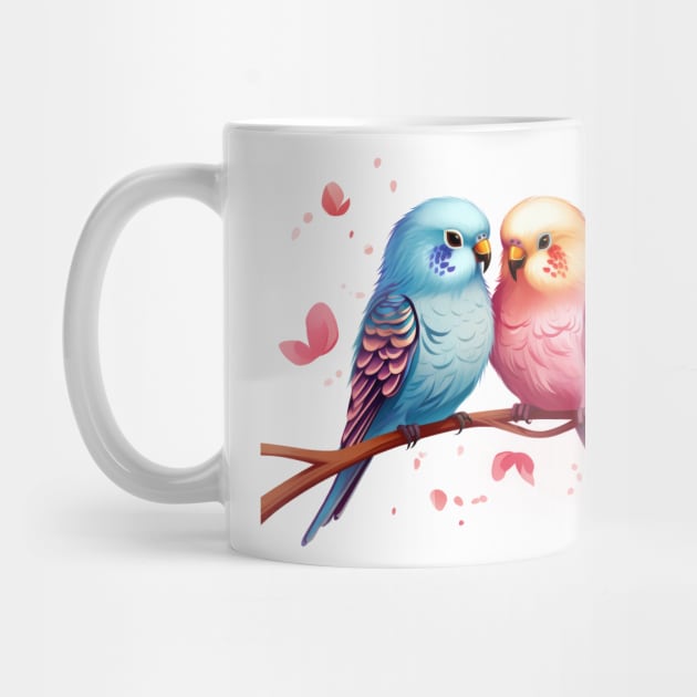 Valentine Kissing Budgerigar Bird Couple by Chromatic Fusion Studio